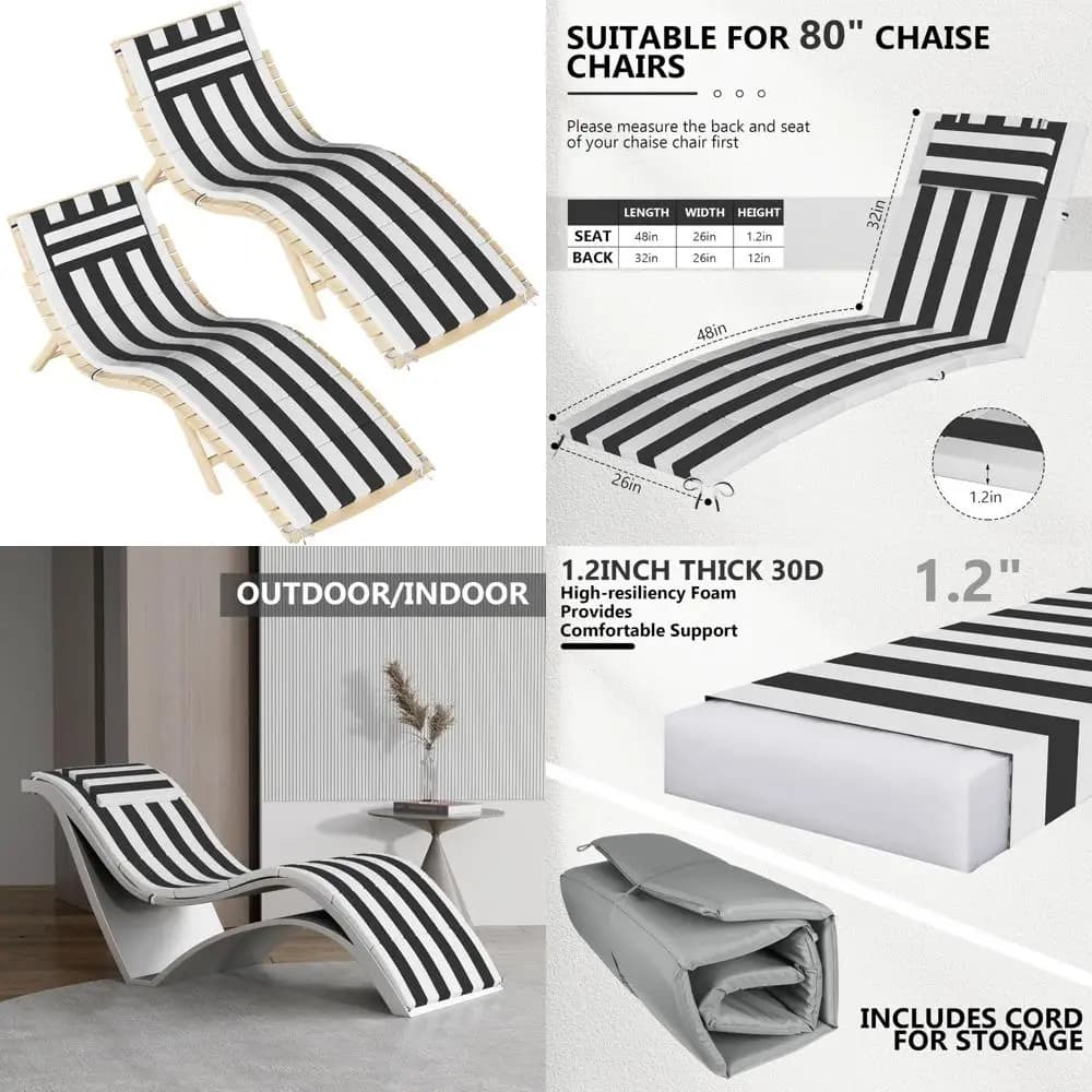 Foldable outdoor chaise cushions with headrest, weatherproof spare cushions and garden chairs fading