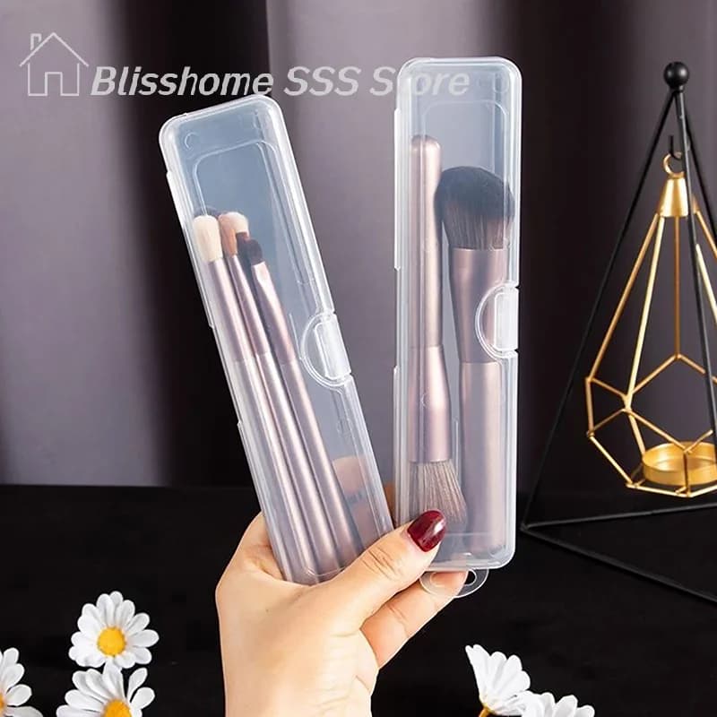 【S】Organizer portatile per pennelli da trucco, matite per sopracciglia, posate, bacchette, trasparente con coperchio, scatola portaoggetti, accessori da cucina