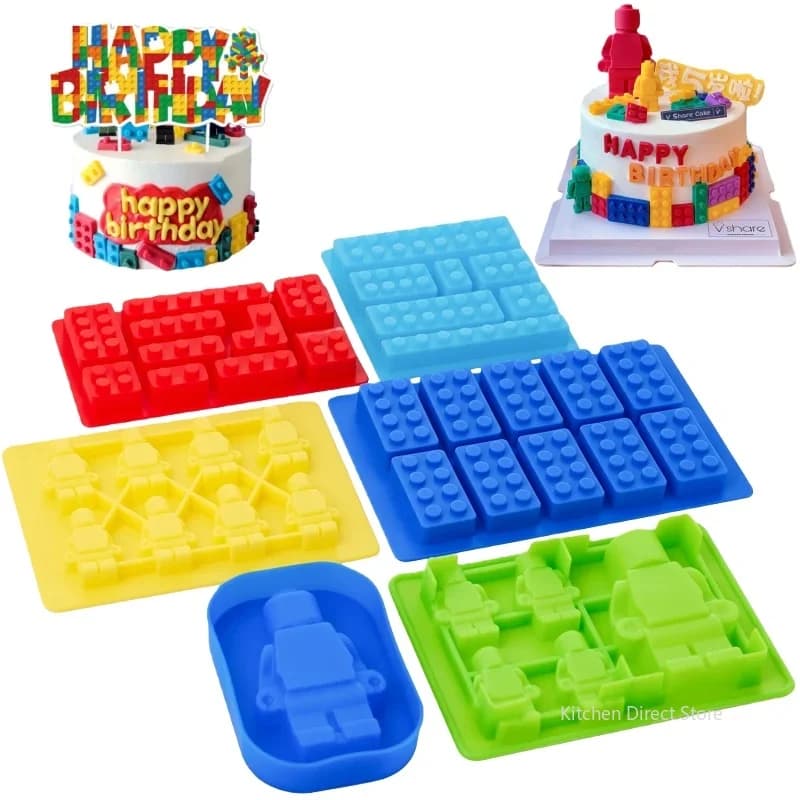 1/6PCS Blocco Stampo In Silicone Costruzione di Mattoni Robot Gelatina Di Cioccolato Vassoio Del Cubo Di Ghiaccio Decorazione Della Torta Cupcake Topper Festa Di Compleanno Per Bambini