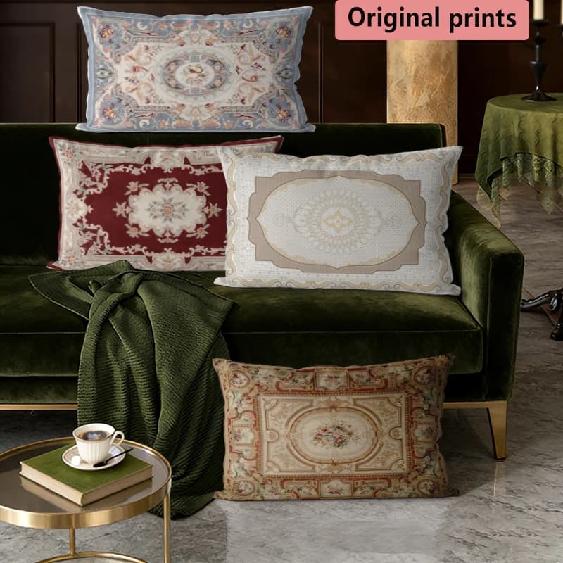 Vintage Aubusson Floral Pillow Covers Suitable For Sofa Bedroom Car Pillow Cover Cushion Rectangular Back Cushion