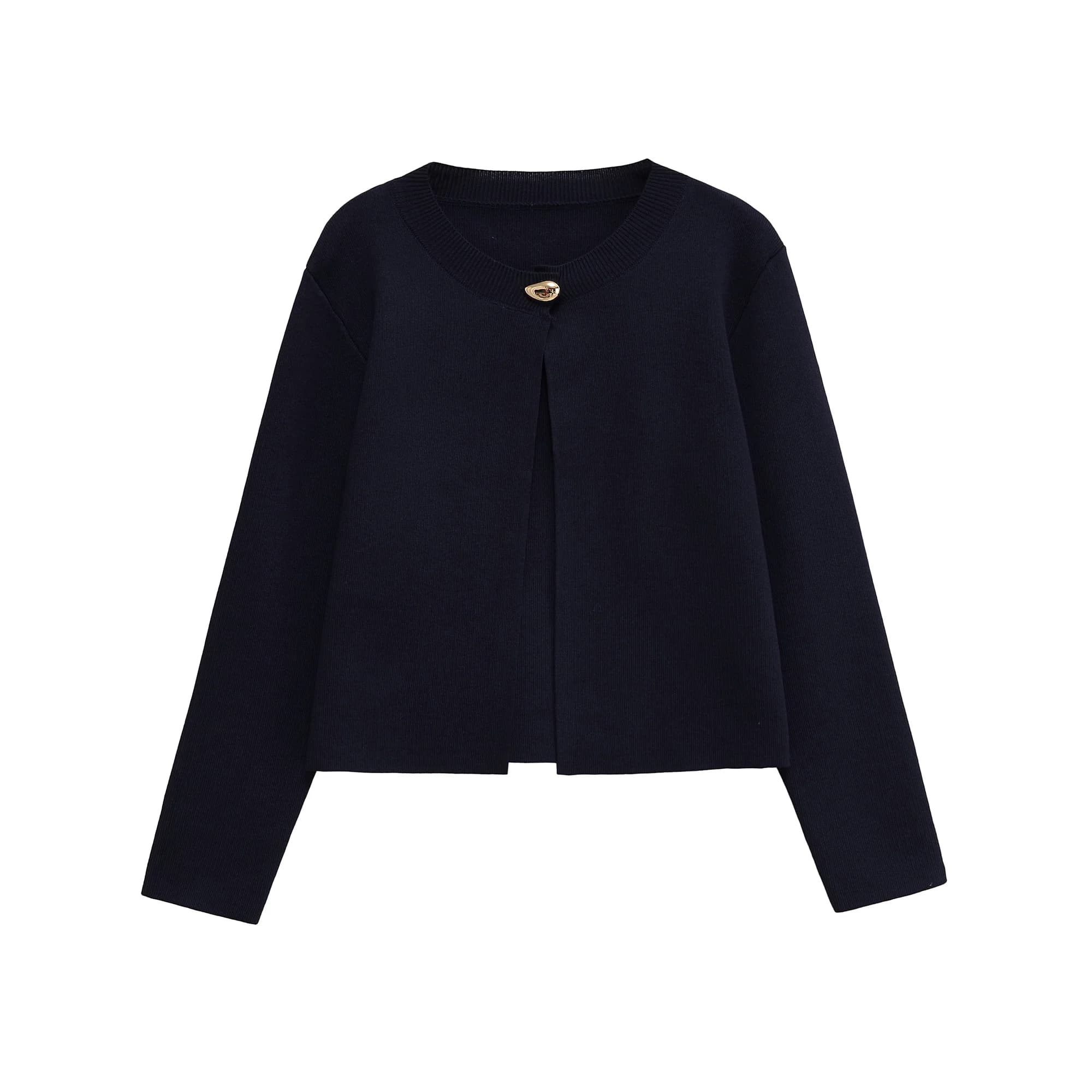 Cardigan maglione da donna con scollo tondo solido e un bottone Cappotto da donna Elegante giacca da donna ampia a maniche lunghe 6427013