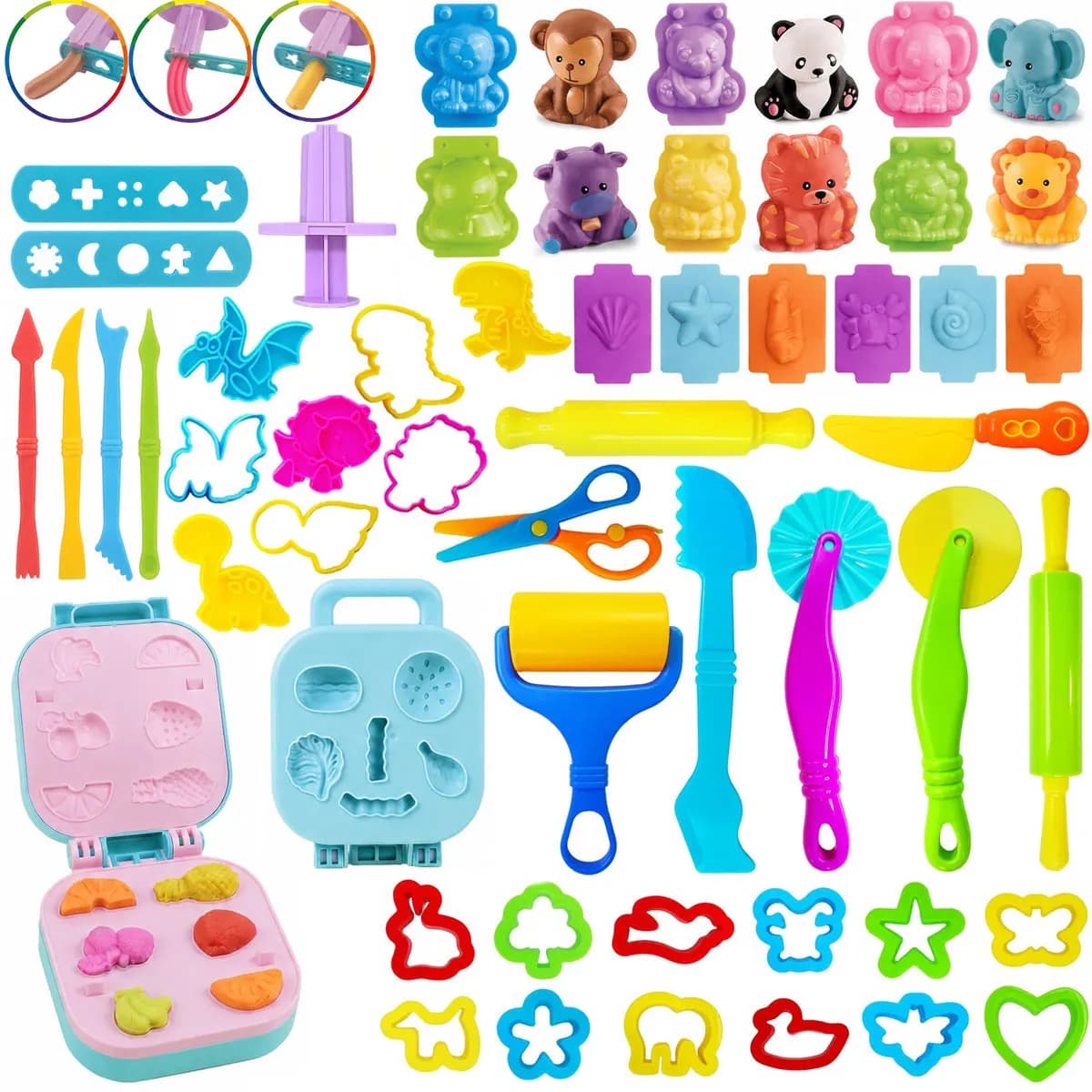 Children's Colorful Pasta Tools Set, Animal Prints, Fai-da-Te Plastiline Accessories, Kids Educational Wheels