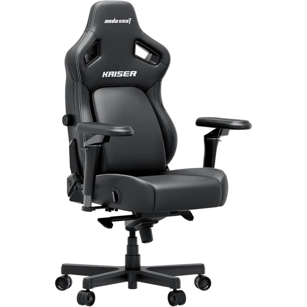 Sedia da Gaming Ergonomica Grande in Pelle PVC Nera con Braccioli 6D, Comoda Sedia da Ufficio con Supporto Lombare per Adulti