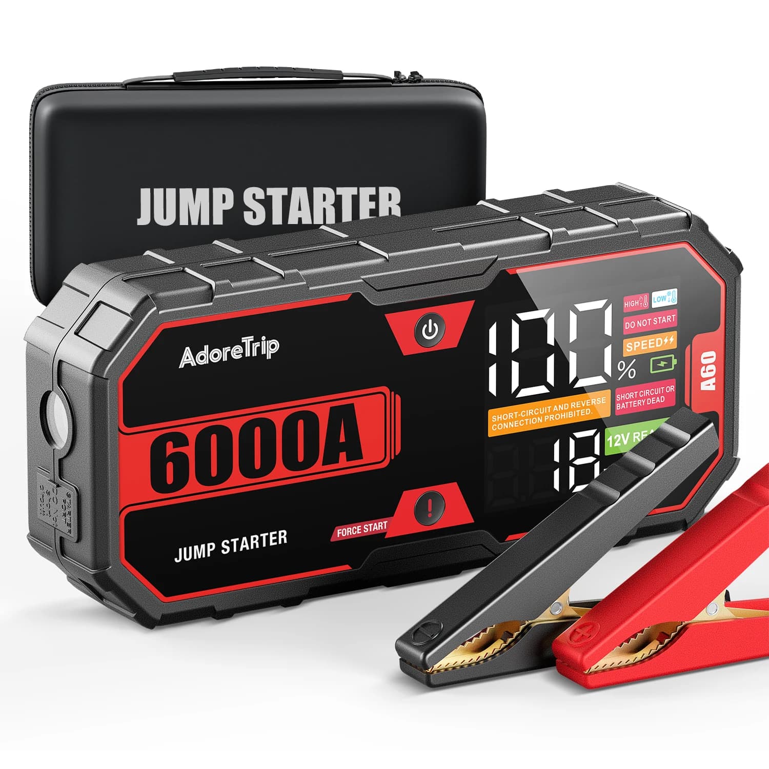 A60 Car Starter Jump Starter Power Bank con batteria al litio di picco 6000A Luce LED a ricarica rapida per auto