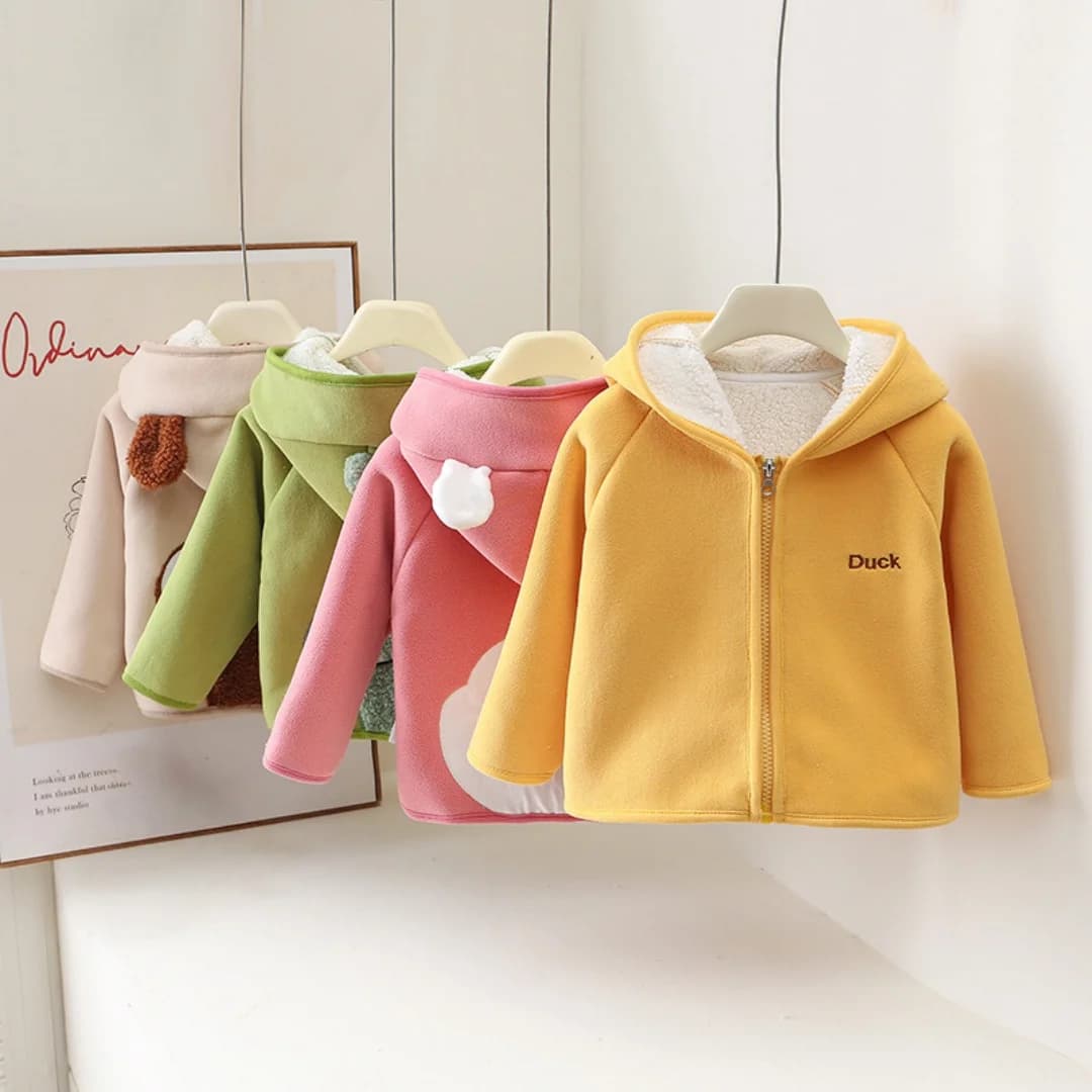 Autumn and Winter Korean Style Kids Outerwear Solid Color Embroidered Letters Thicken Top for Boys Girls Soft Children Clothes