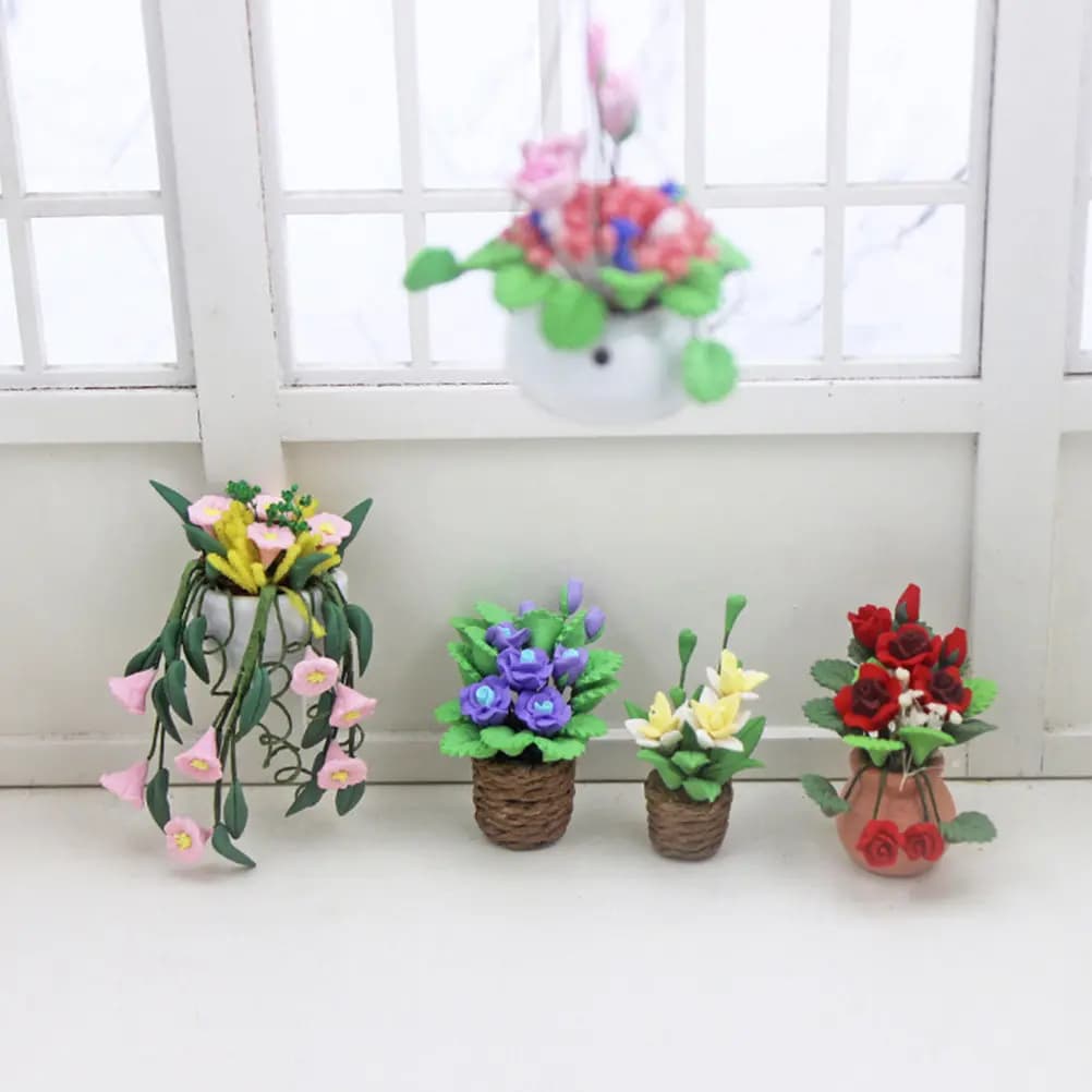 1Pcs Mini Rose Potted Creative Decorative Mini House Accessories DIY Potted Flower Pot Ornament Miniature Scene Plant Adornment
