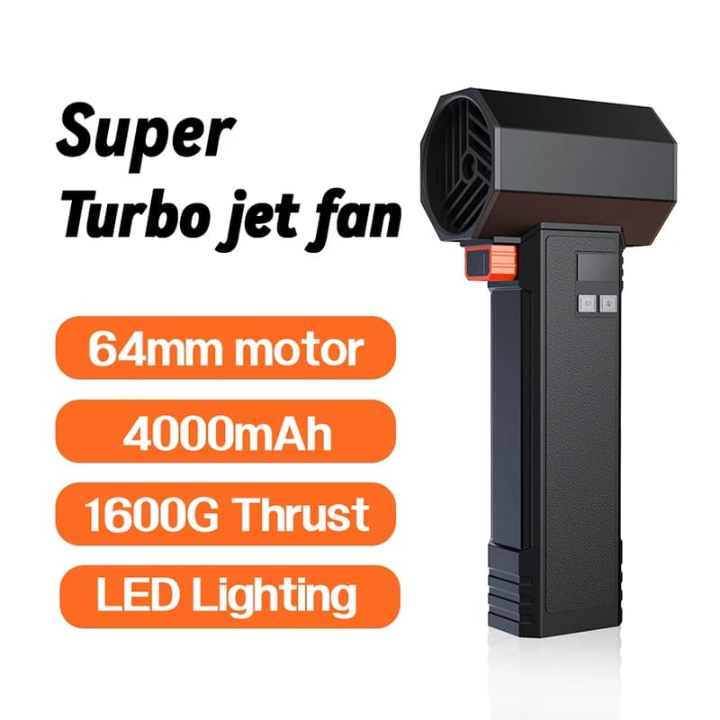 TF64 Asciugatrice per auto Palmare Turbo Ventilatore 64mm Brushless Potente 1600G Spinta 750W 4000mAh Ventola per condotto ad alta potenza Turbo Ventilatore per auto