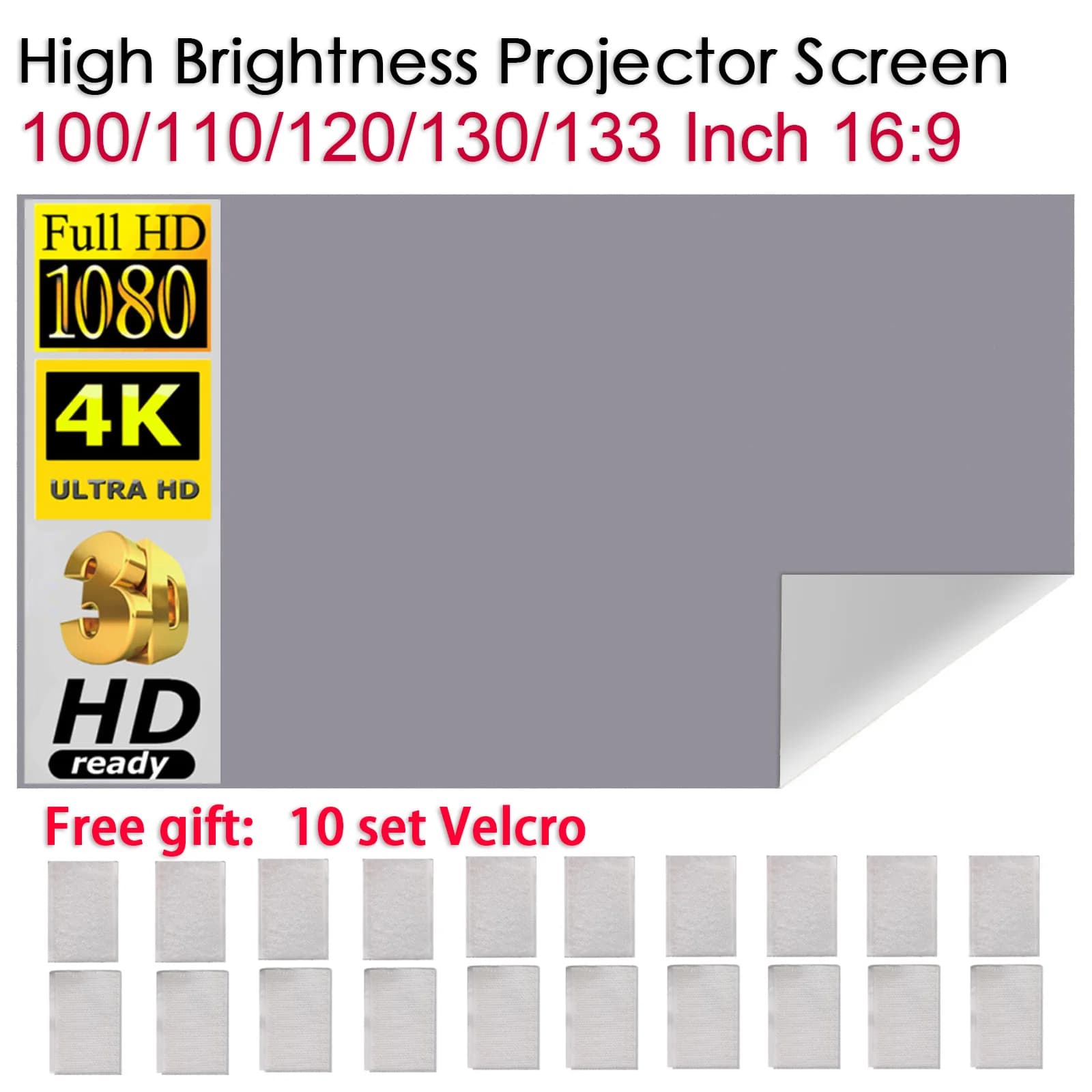 100 110 120 130 Schermo per proiettore portatile da 133 pollici Tenda ottica anti-luce riflettente pieghevole Home Movie Panno per proiezione 4K