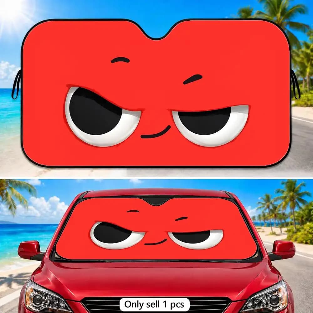 Funny Emoji Sun Visor Car Front Window Windshield Sunshade Five-Layer Aluminum Foil UV Protector Heat Shield