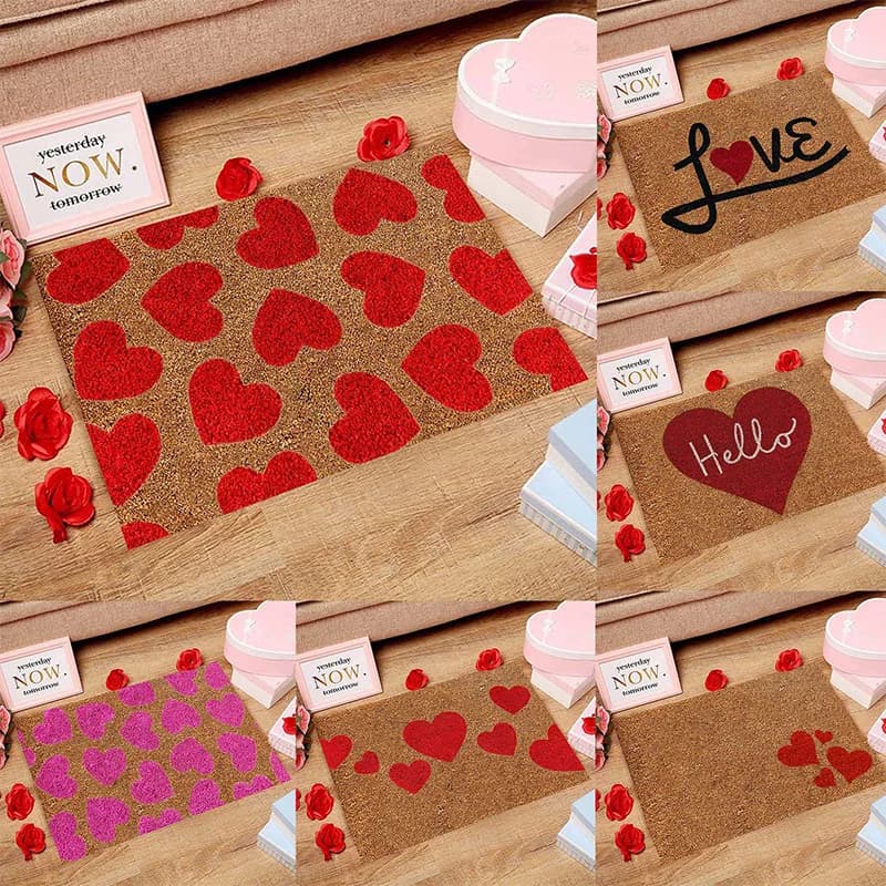 VIKAMA Serie americana di San Valentino Tappeto in velluto di cristallo Tappetino per porta d'amore Tappetino festivo per la decorazione della casa Tappetino per matrimonio regalo
