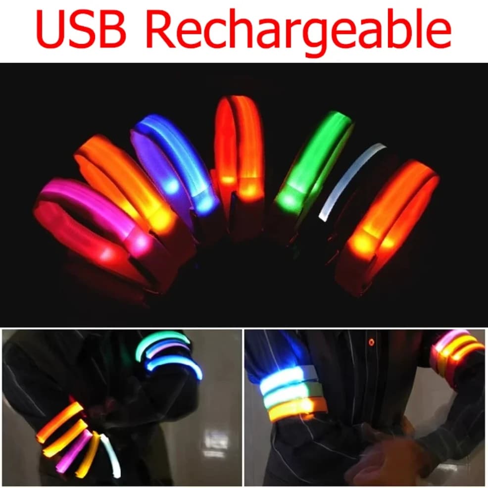 Outdoor Night Running Arm Band LED Light Rechargeable via USB Sports Safety Belt Arm Gamba Warning Pole Cycling Bicycle Light