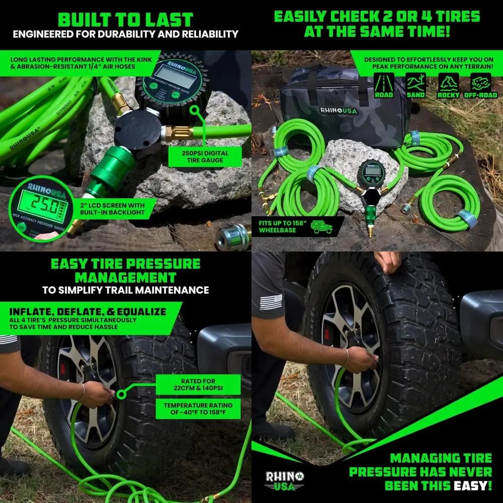 Kit di gonfiaggio pneumatici ultraveloce a 4 vie per vari veicoli, passo fino a 155, con design migliorato della valvola scorrevole