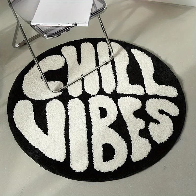 Chill Vibes Round Rug Fluffy Tufted NonSlip Floor Mat for Living Room Bedroom Dorm Aesthetic Boho Home Decor Bedroom Decor