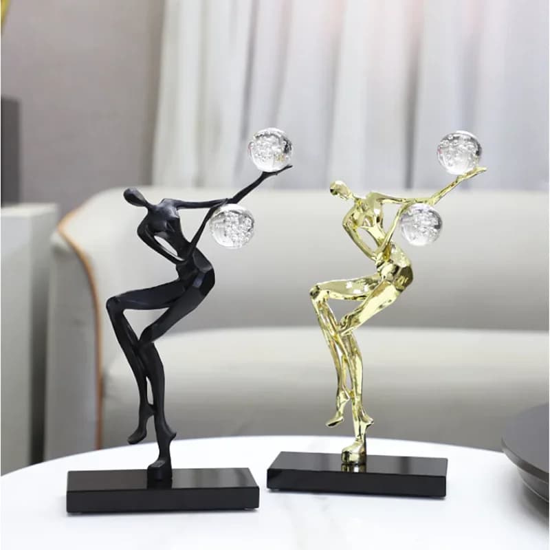 Sculture creative di figure di arte astratta, acrobazie, sfere di cristallo in metallo, ornamenti decorativi per il desktop, artigianato per la decorazione della casa