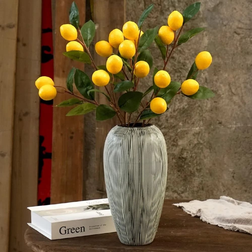 Flower Arrangement Luxury Artificial Lemon Branch Plastic Handmade Simulation Fruit Tree Elegant Fake Plants Restaurant Hotel