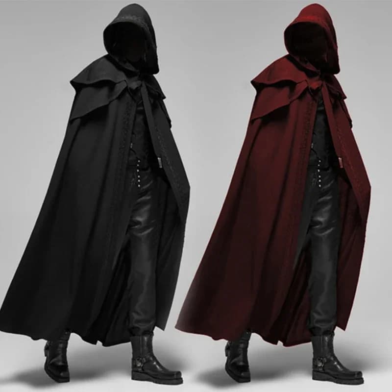 Cappotti da mantello neri larghi con cappuccio vintage medievale Trench antivento Chic invernale lungo mantello poncho gotico da uomo monaco cosplay