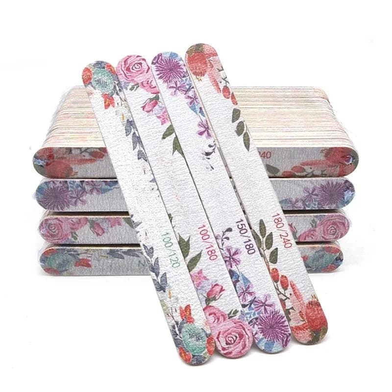 50 lime in legno con design floreale, dritte, resistenti e spesse, professionali, per nail art, lucidatura, manicure, unghie