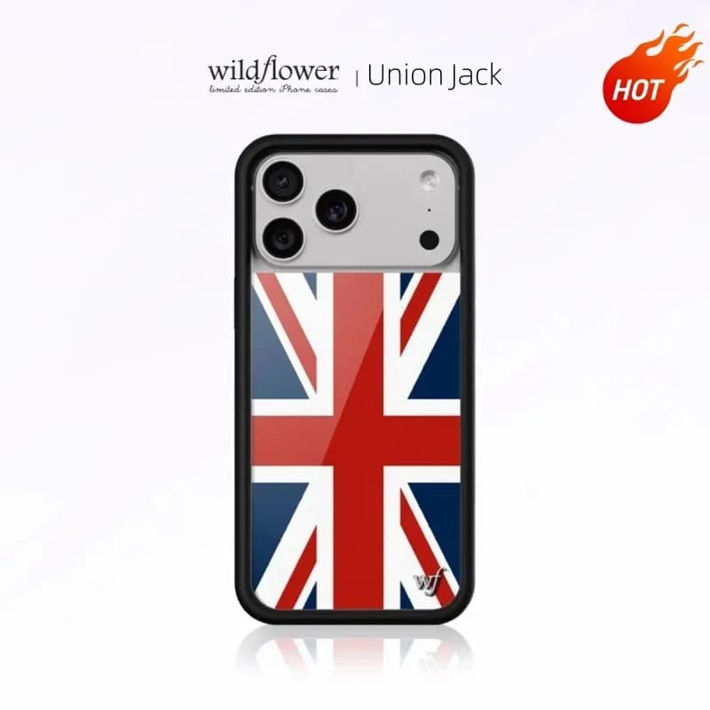 Custodia per telefono Fashion Wildflower INS Union Jack per iPhone 11 12 13 14 15 16 17 Pro Max Plus con bandiera di Londra UK, cover protettiva