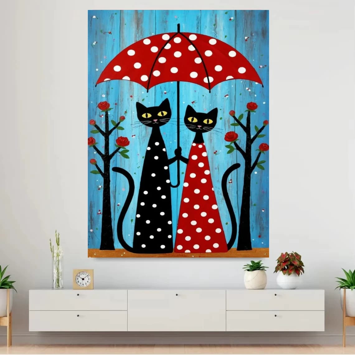 Black Cat Couple Animal Red Umbrella Modern Canvas Oil Painting Paint by Numbers for Living Room Bedroom Home Decor No Frame