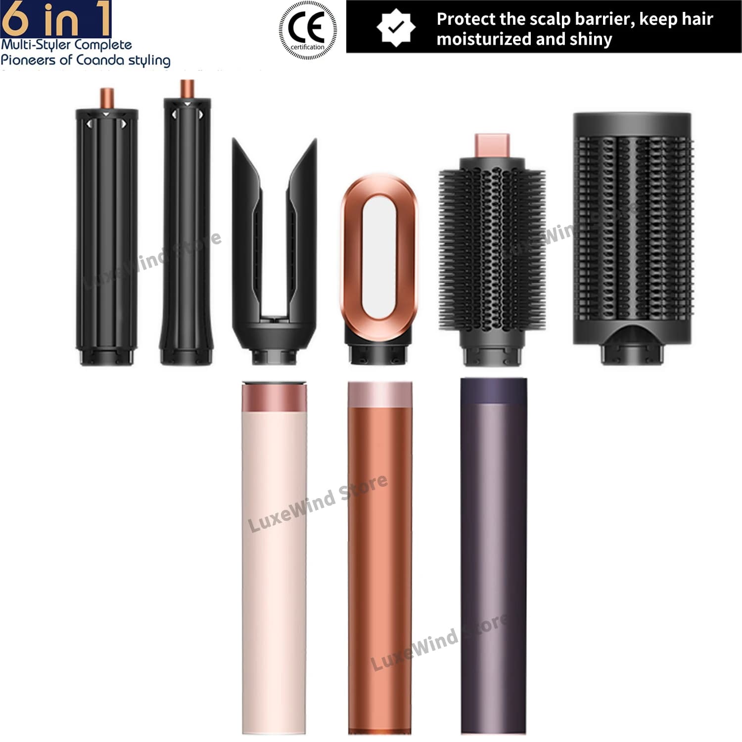 Spazzola ad aria calda multifunzione potenziata da 1500W per styling capelli, con barili arricciacapelli automatici da 30/40mm e ugello lisciante