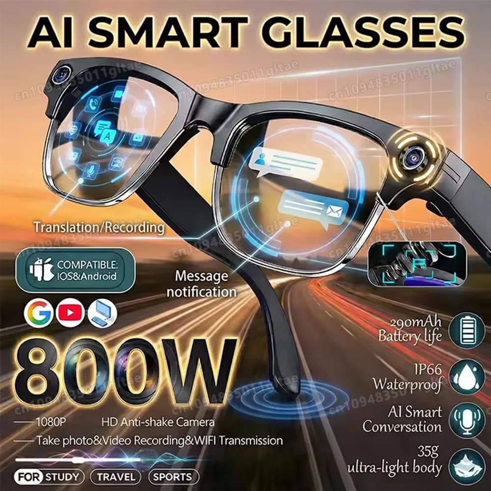 New Smart 4K HD Glasses with Camera, Video Recording, AI Photo Recognition, Bluetooth Calls, Vocal Translation, Men's Sunglasses