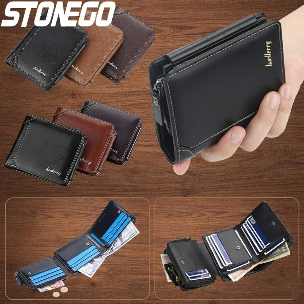 Portafoglio in Pelle da Uomo alla Moda con Blocco RFID, Sottile, Bifold, con Finestra per Documenti, Porta Carte per Uso Quotidiano e Viaggi