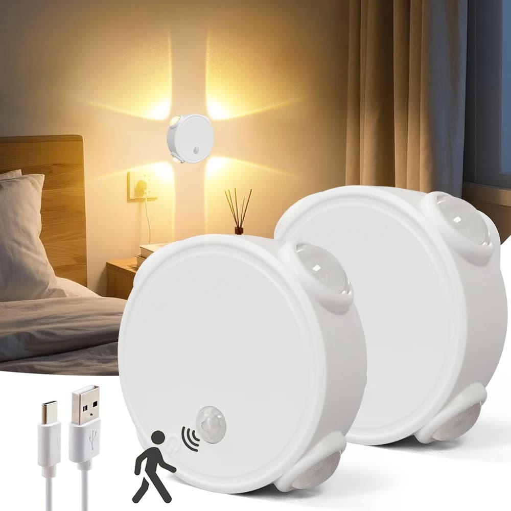 Lampada Notturna RGB Intelligente con Gradiente di Colore, 4 Teste Magnetiche, Sensore di Movimento, Ricaricabile, per Camera da Letto, Armadio, Guardaroba e Scale