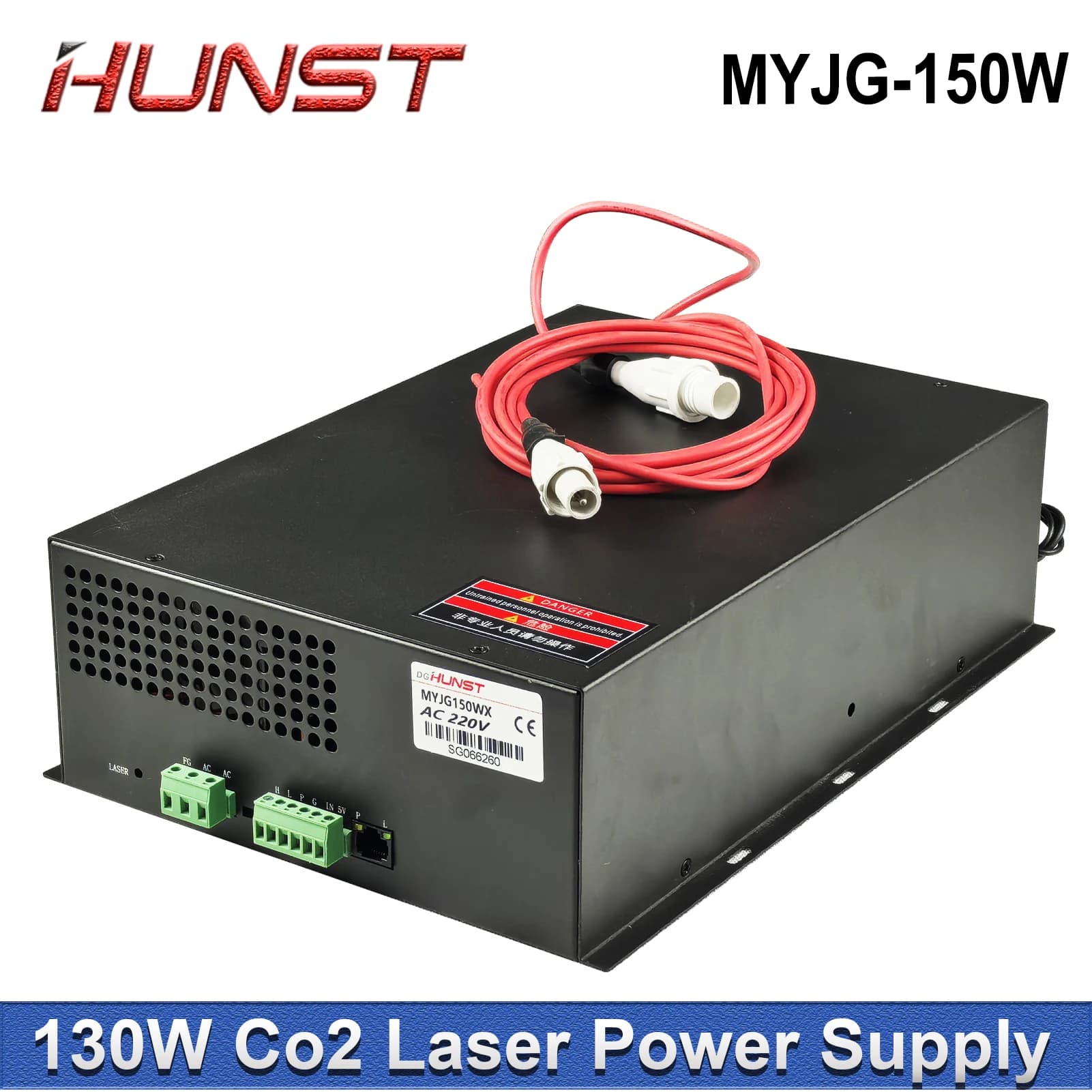 Alimentatore laser CO2 Hunst MYJG 130-150W, generatore laser 130W 150W per macchina da taglio e incisione CO2 con tubo in vetro