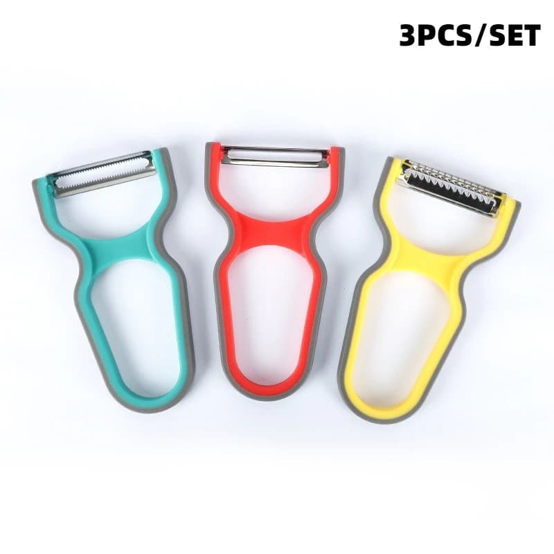 Set di 3 Utensili da Cucina Multifunzione in Acciaio Inox: Pelapatate, Affettaverdure e Grattugia Mini, Colore Casuale