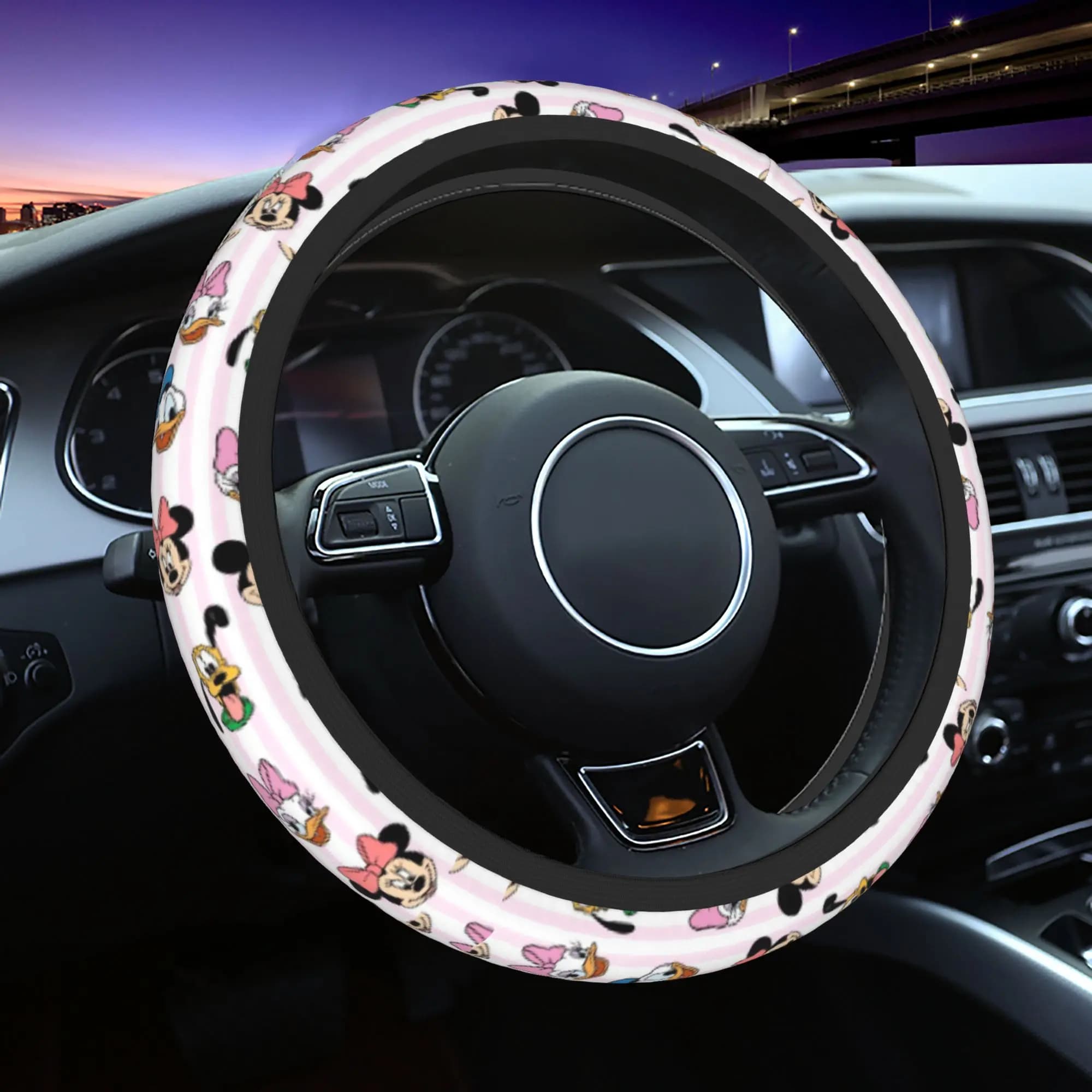38 cm Car Seat Cover, Mickey Mouse, Minnie Mouse, Braided Elastic Cover, Car Decoration