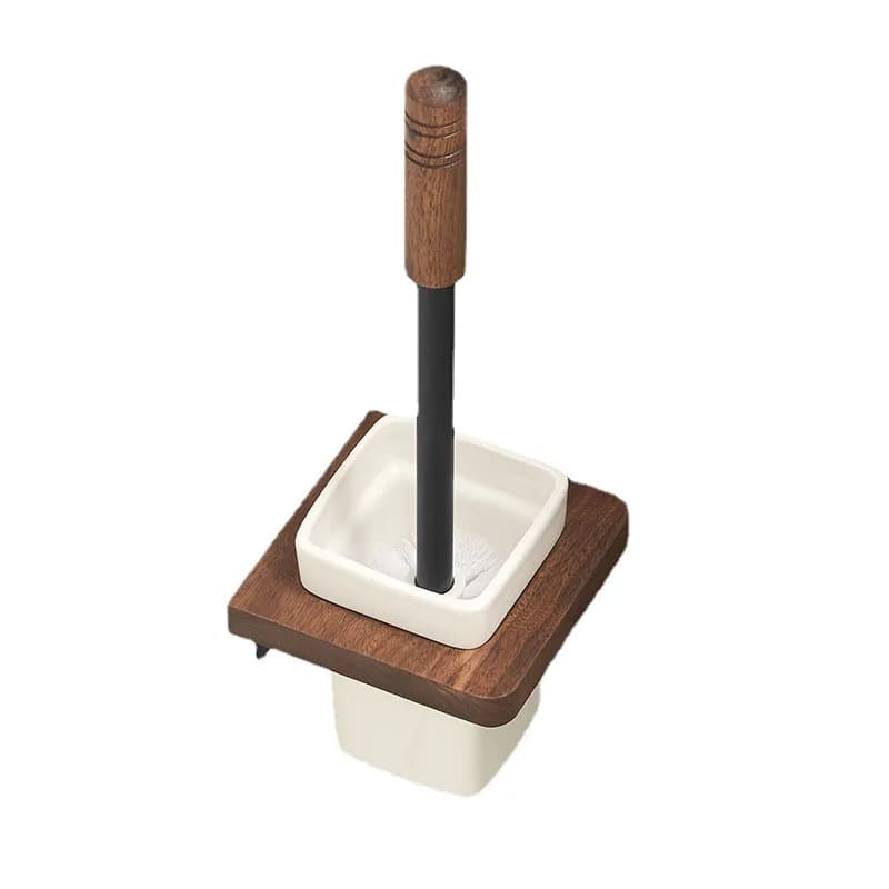 Set scopino per WC da bagno in noce Porta scopino per pulizia bagno a parete in alluminio nero/bianco Accessori da bagno in legno
