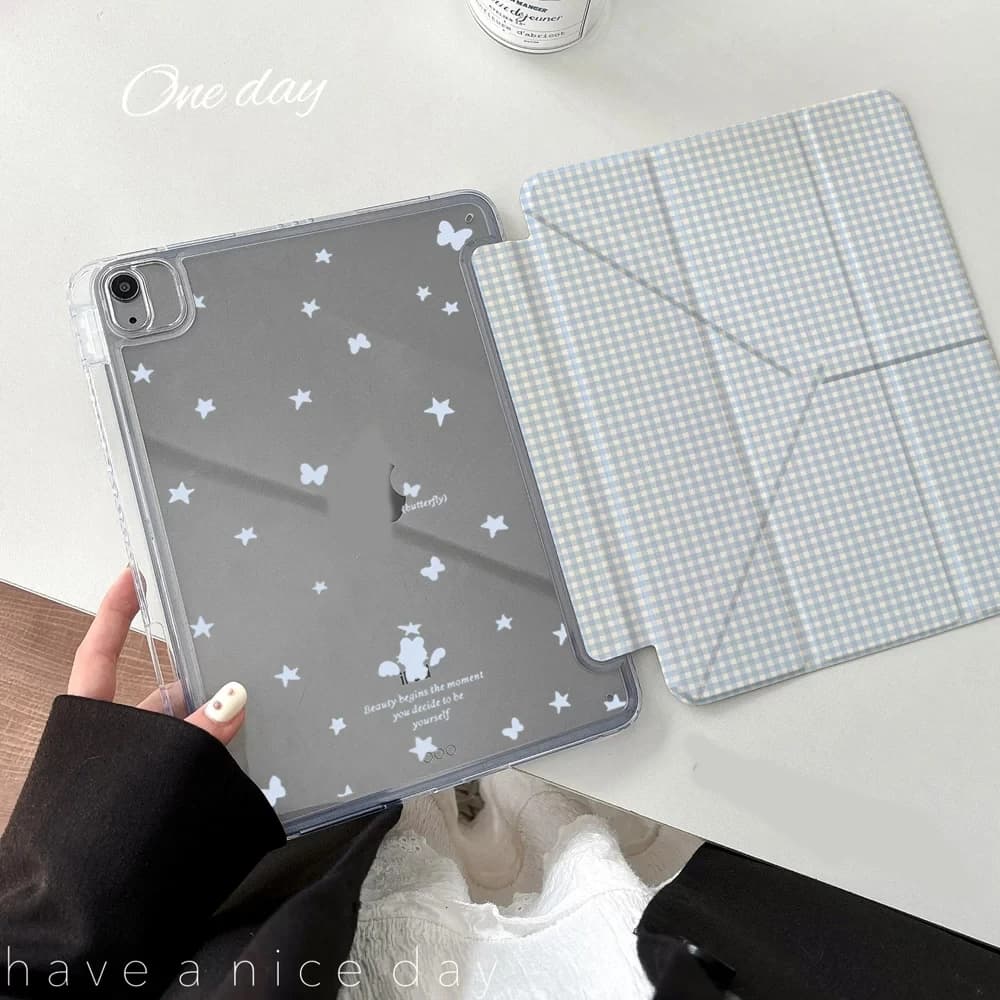 Custodia per iPad con design classico a quadri blu, compatibile con iPad Pro 11, Air 10, 9, 7, 6, 5, 4, 3, 2, Mini, cover anti-piega e anti-shock con slot per la matita