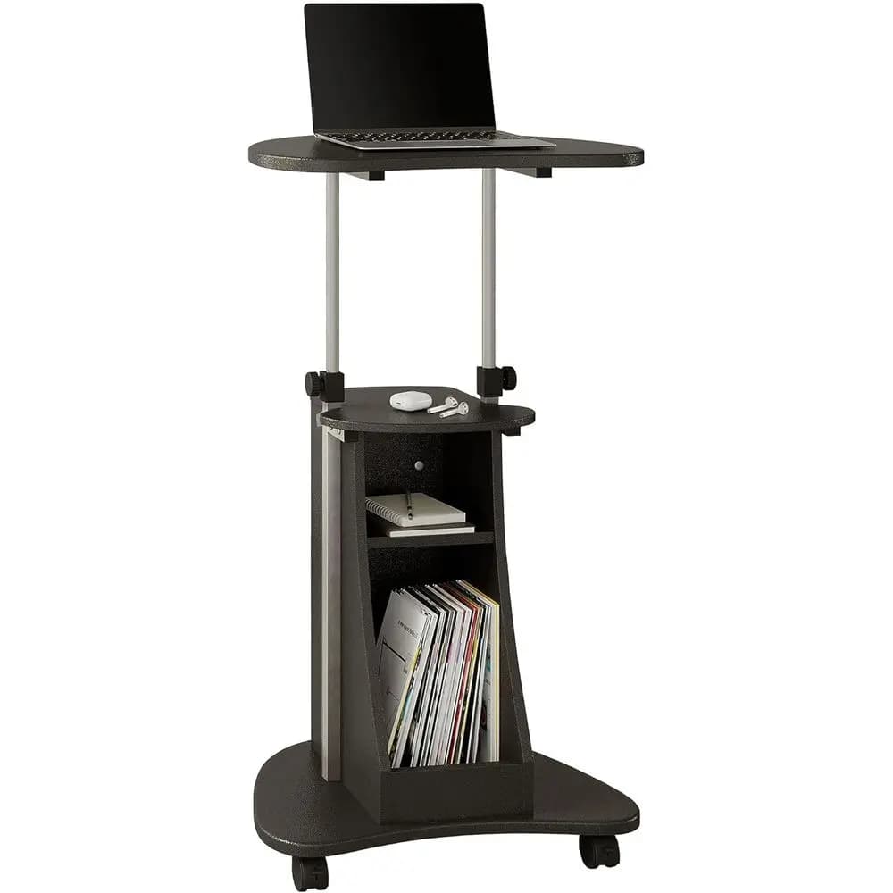 Carrello per laptop con ruote e altezza regolabile, grafite, 22 x 16 x 46
