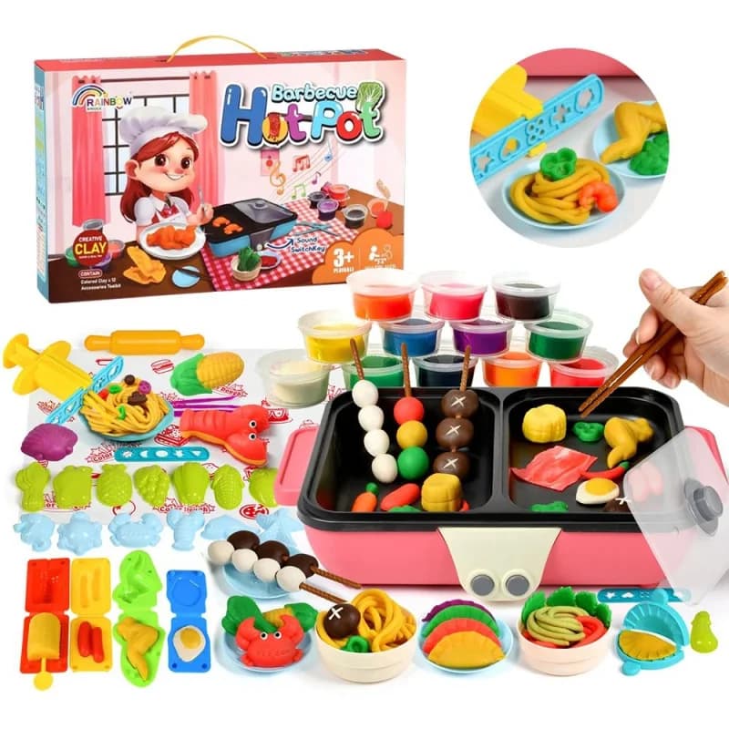 Color Dough Play Set Kitchen Pretend Hot Pot Cooking Games for Kids,Preschool Cooking Play Food Modeling Toys Accessories Tools