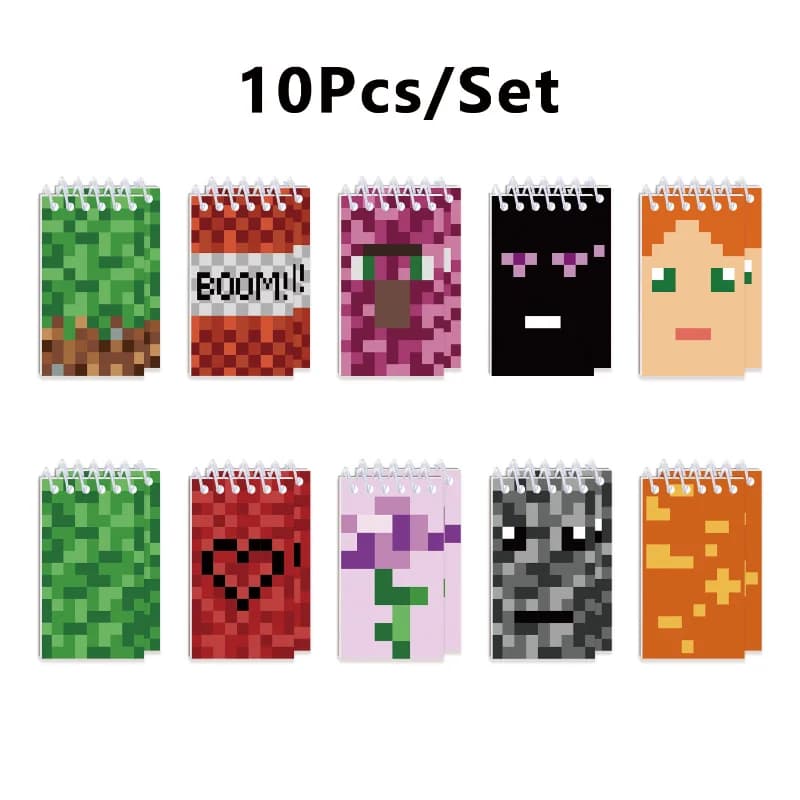 10 Pezzi Taccuini Tascabili Minecrafts, Planner Settimanali con Pagine a Righe, Quaderno a Spirale, Mini Blocco Note, Materiale Scolastico, Regalo