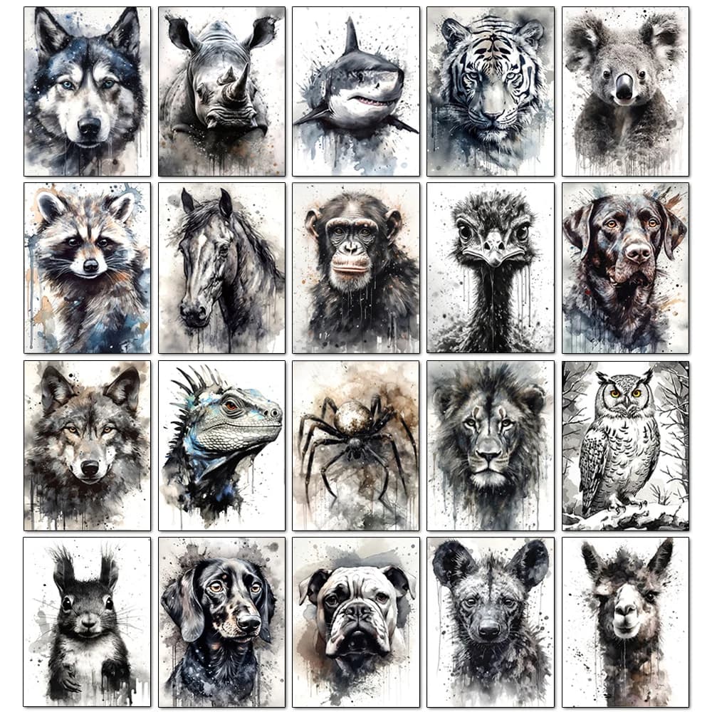 Dipinto Diamantato 5D Animale in Bianco e Nero, Cane, Mosaico Completo, Ricamo a Punto Croce, Set Decorazione Casa Fai da Te