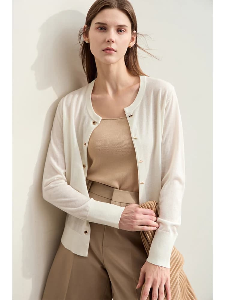 Amii Minimalismo Cardigan lavorato a maglia per le donne 2025 Autunno New Commuter Basic O-Collo in metallo OT Button Fashion Lady Wool Top 12443165