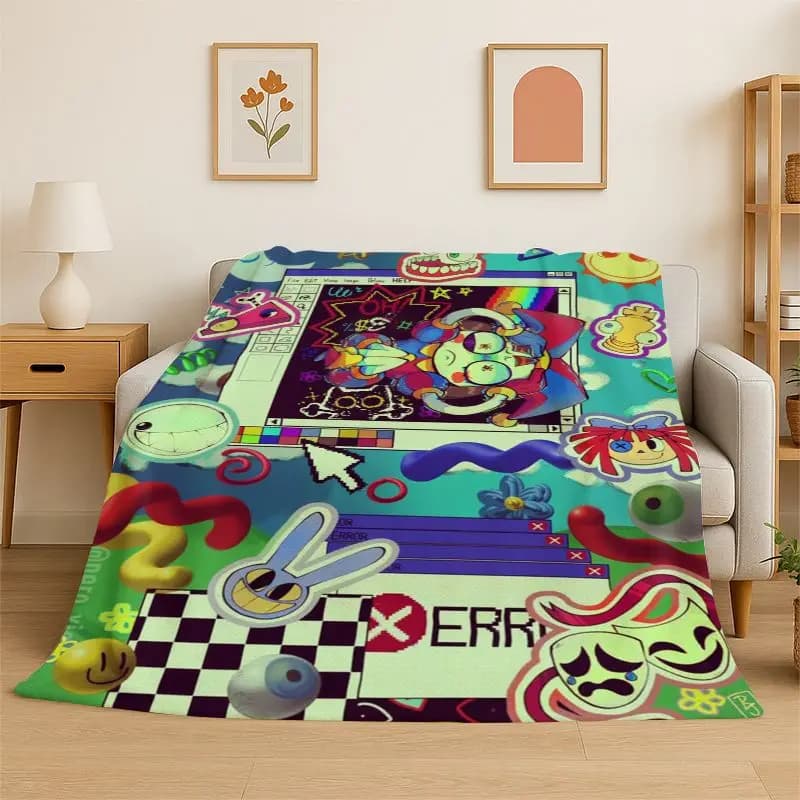 Cartoon Amizing Digtal Circus Pomni Soft Flannel Throw Blanket,Cozy Blanket for Bed,Couch,Sofa,Bedroom,Living Room,Picnic