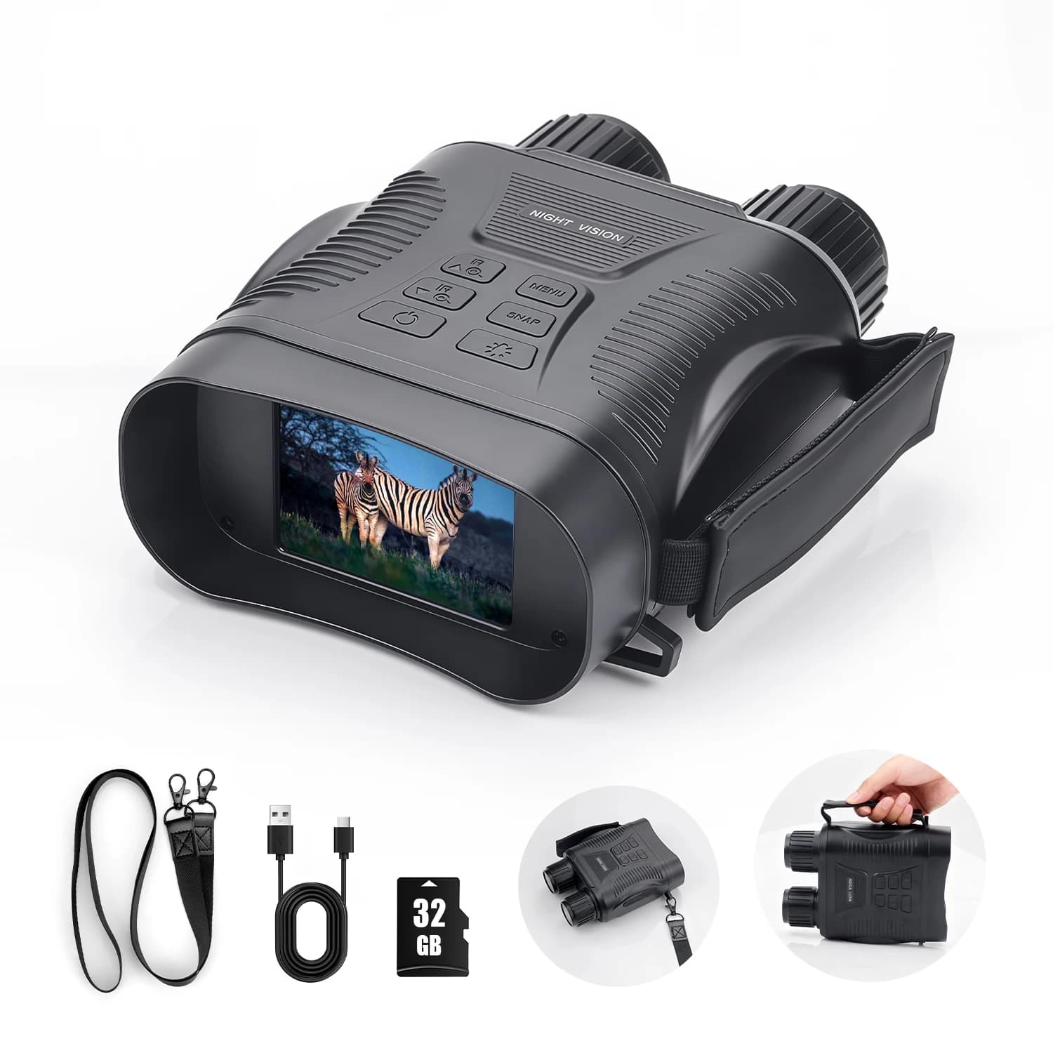 Binocolo per visione notturna con zoom digitale 10X per adulti, con scheda da 32 GB e IR da 850 nm per caccia in campeggio nella fauna selvatica