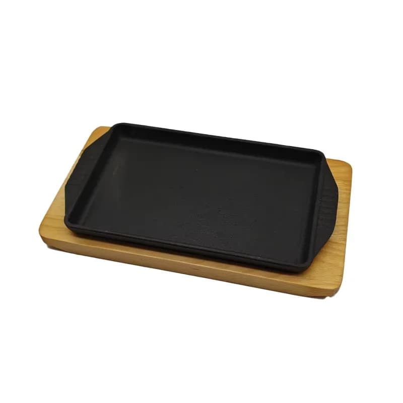 Mini non-coated cast iron pan with wooden tray 20*11cm