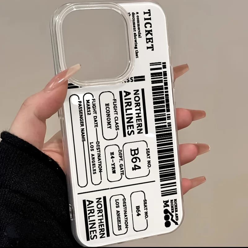 Graffiti Boarding Pass Phone Case For iPhone 18 Pro Max 11 17 Pro Max 15 16 14 12 13 Pro Max Plating Anti-fall IMD Cover Shell
