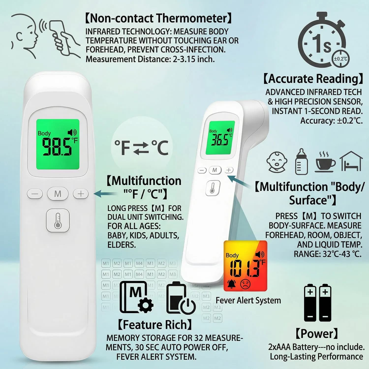 Set Medico con Mini Display LED, Ossimetro Digitale e Termometro Senza Contatto per la Cura della Salute di Neonati e Adulti