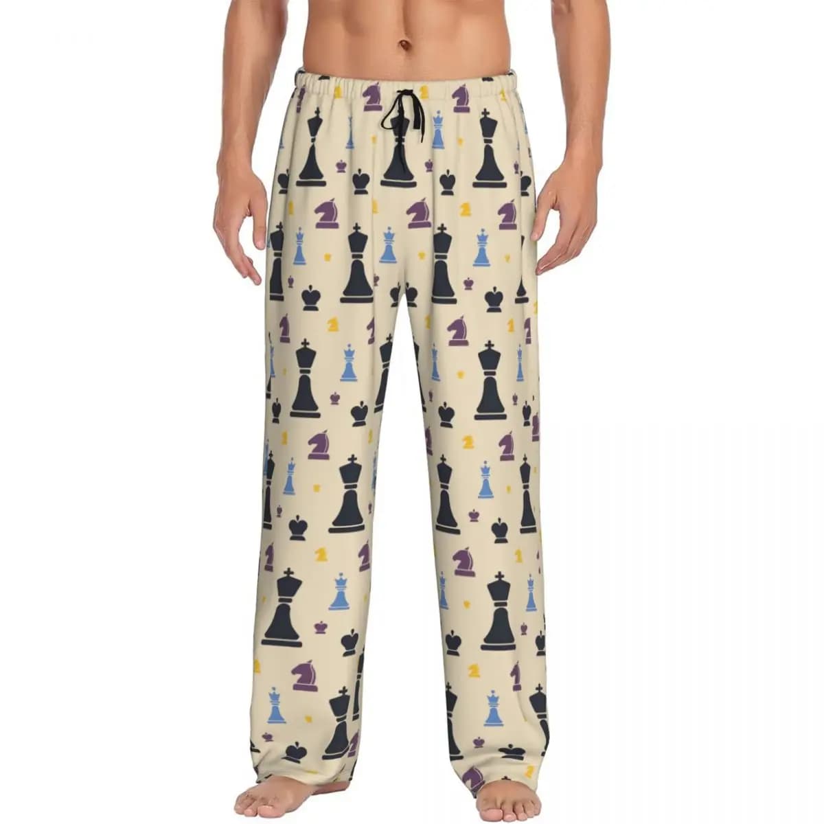 Pantaloni da pigiama da scacchiera personalizzati Indumenti da notte da uomo Cintura elastica Gioco di scacchi Pantaloni da salotto per il sonno con tasche