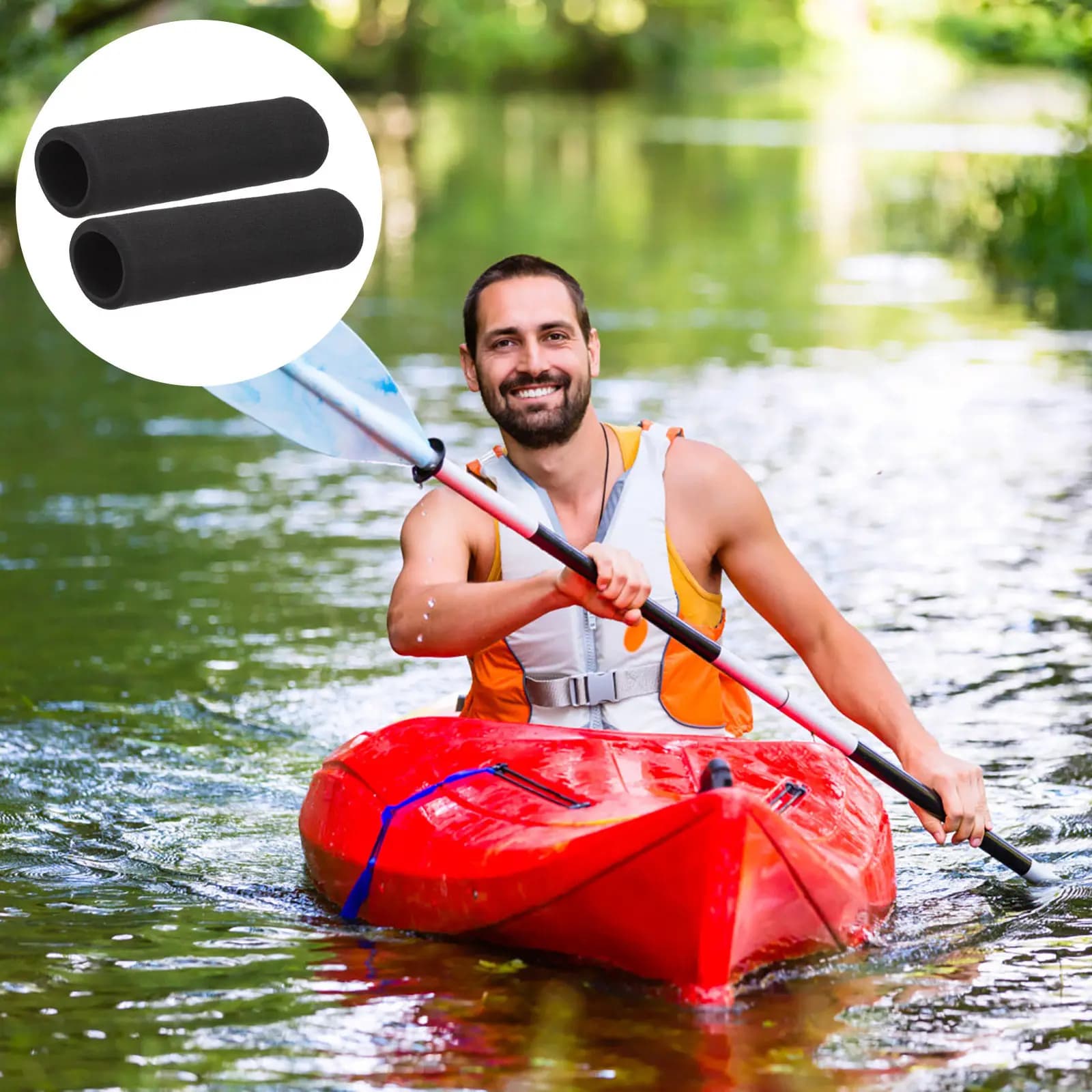 2Pcs Sponge Kayak Paddle Grips Anti-Slip Non-Slip Paddle Protector Cushioned Comfortable Grip Reduces Palm Pressure Kayak