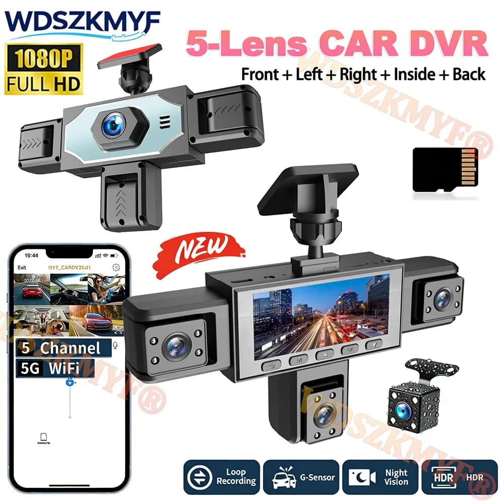 5Camera 360 Degrees Front Left Right inside Rear View camera WIFI 1080P 5 Way Video Recorder Car DVR Dash Cam Black box