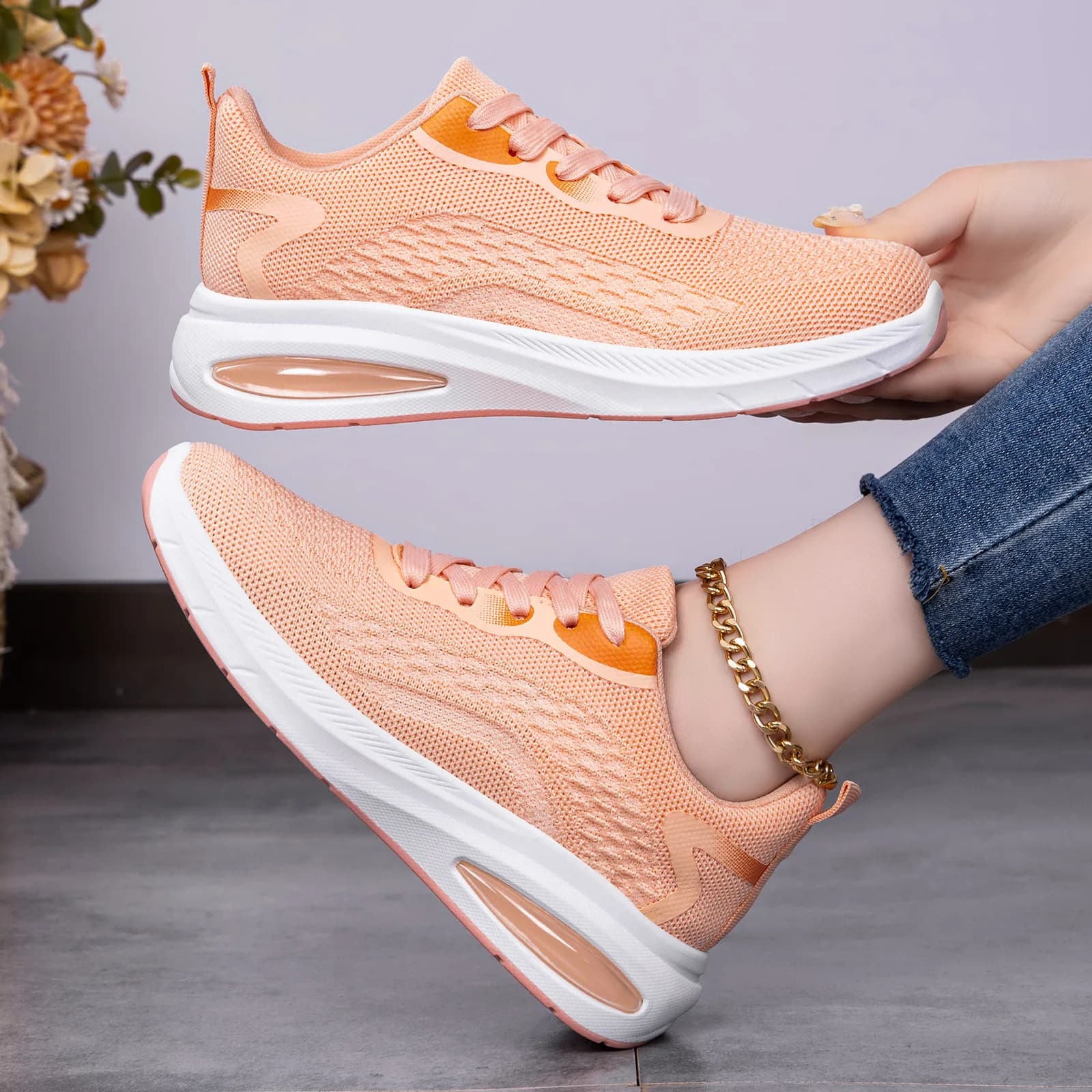 Scarpe da donna, scarpe casual da esterno, scarpe sportive leggere, scarpe singole traspiranti e comode in tessuto Fly-Knit, scarpe in rete