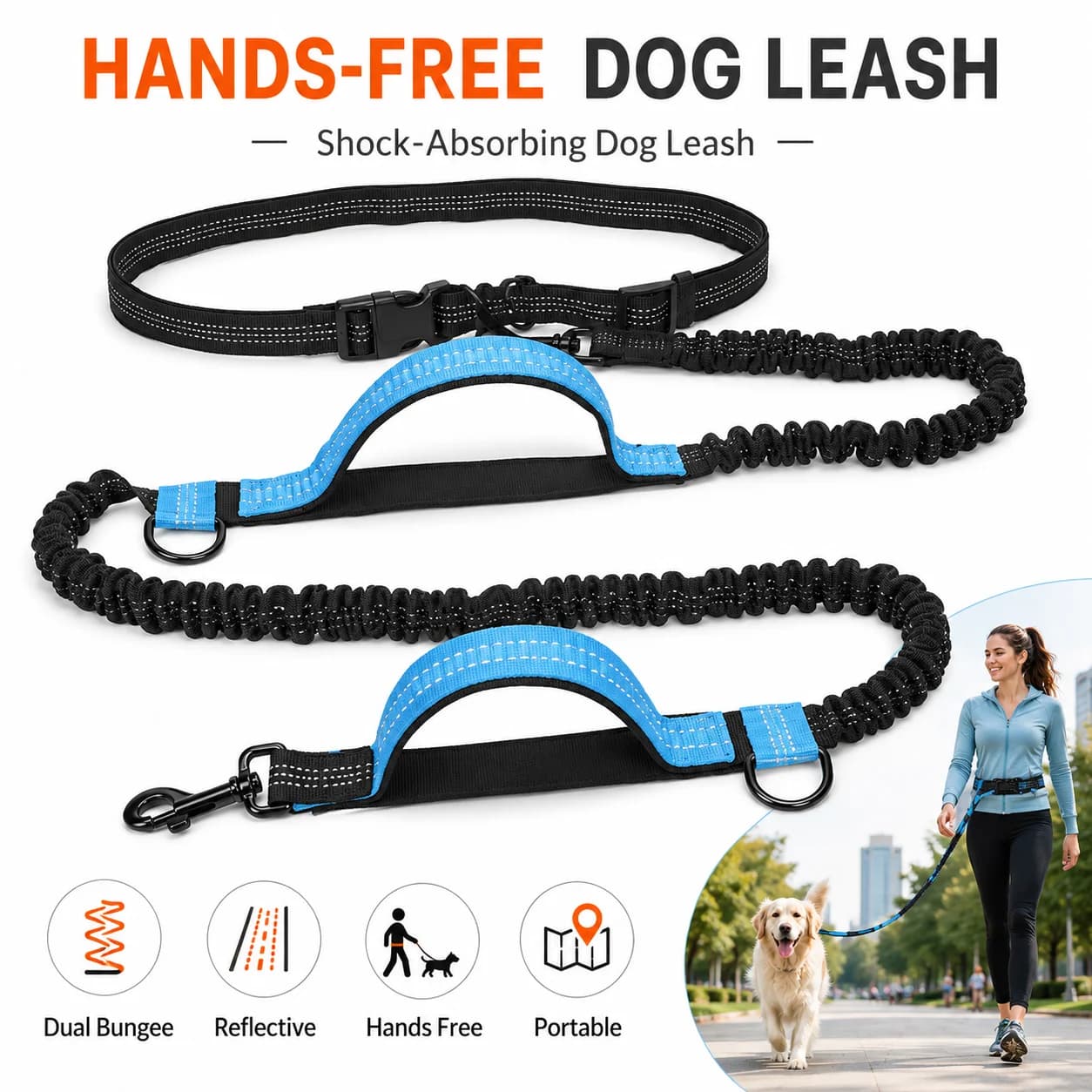 Double elastic reflective running leash portable retractable dog leash dog chain leash pet supplies wholesale