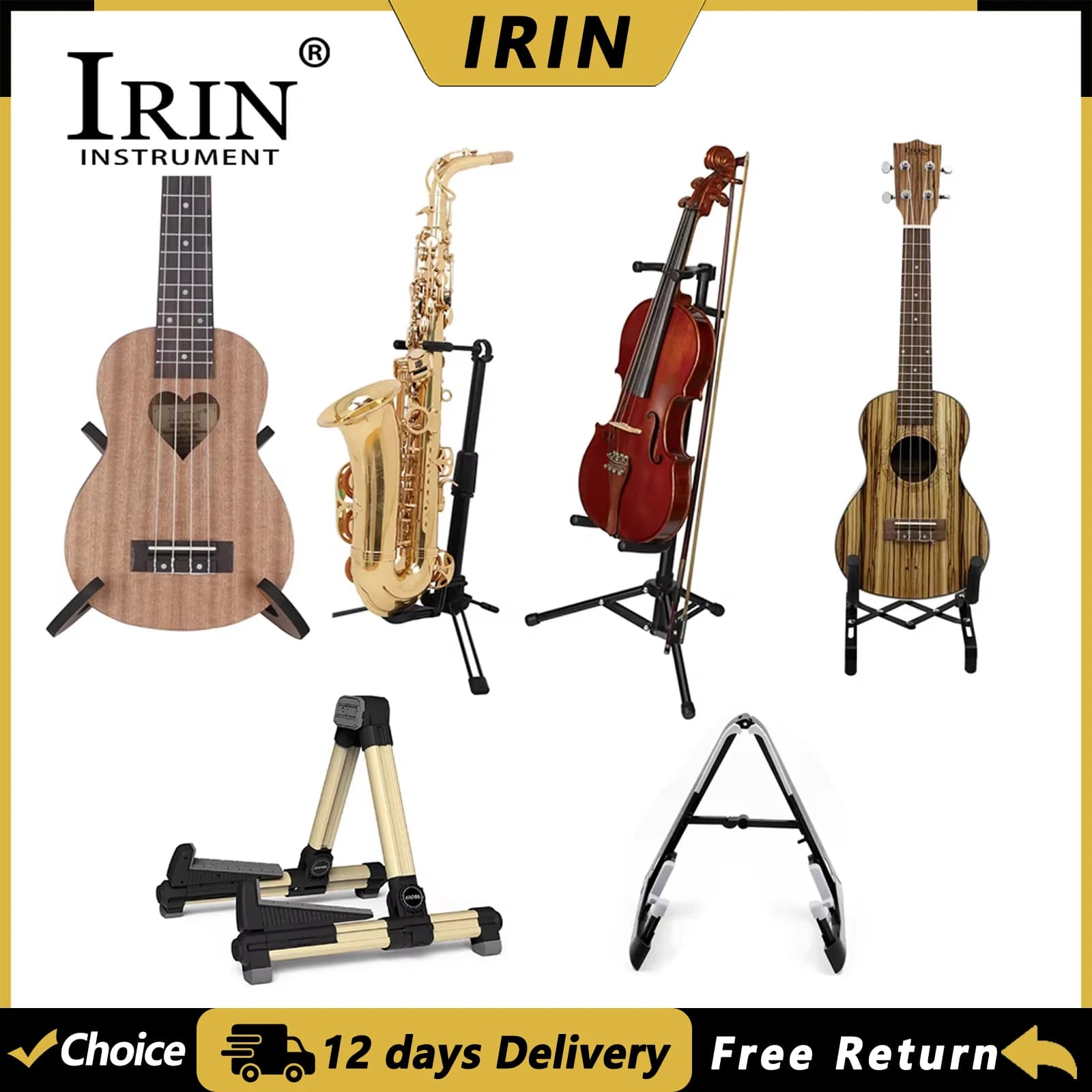 Supporto Portatile IRIN per Ukulele a 4 Corde, Chitarra, Violino e Altri Strumenti Musicali