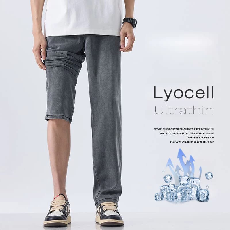 Jeans Lyocell da uomo primavera estate sottile seta di ghiaccio pantaloni in denim dritti larghi freschi pantaloni casual comodi coreani di moda