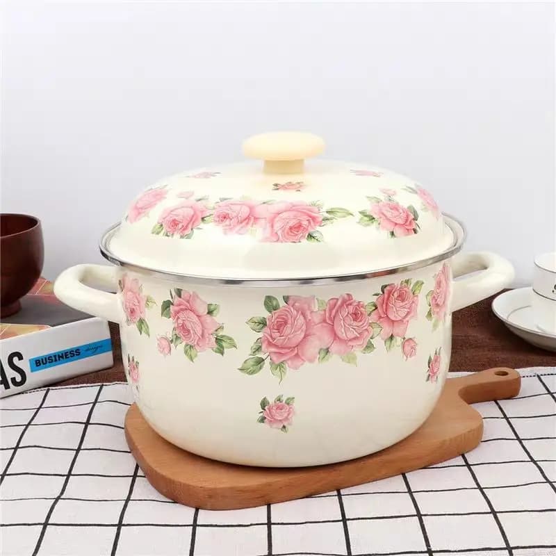 Addensato 16-24cm elegante casseruola smaltata rosa rosa a doppia corona con coperchio per friggere cottura a vapore e pentola calda per fonduta per Noodle